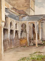 Pátio com arcos em ferradura (aguarela)