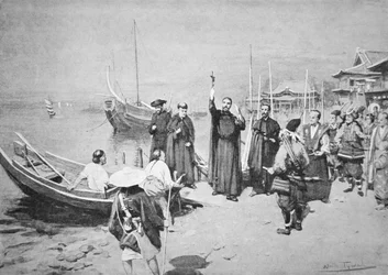 O desembarque de São Francisco Xavier em Kagoshima (Litho)