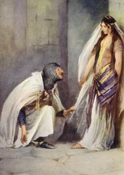 Ilustração para Ivanhoe por Sir Walter Scott (lito colorido)