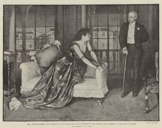 A Sra. Patrick Campbell (Agnes Ebbsmith) e o Sr. Hare (Duque de St. Olpherts) em The Notorious Mrs Ebbsmith, no Garrick Theatre