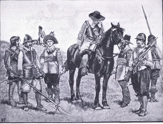 Tipos de Soldados Cromwellian, ilustração de The History of the British People publicada por Waverley, c.1940 (litho)