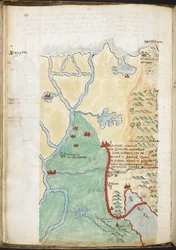 MS 57555, f.23v, Mapa do Norte da África, de um caderno contendo um diário histórico, listas de bibliotecas, etc.; c.1606-08 (aquarela sobre papel)