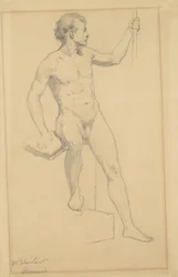 Nu masculino sentado, c.1870-77 (grafite em papel de palha)