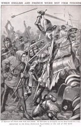Quando os franceses e ingleses lutaram em Agincourt, ilustração "Newnes Pictorial Book of Knowledge", c.1920