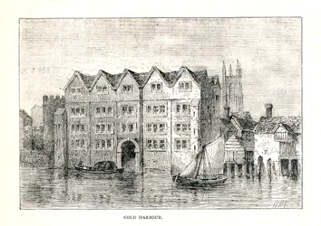Porto Frio. Casa medieval da mansão North Bank ofThames acima da ponte de Londres, 1894