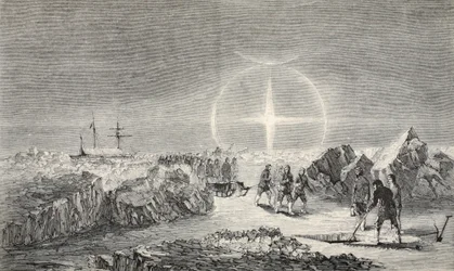 Um funeral no gelo, o efeito da Paraselena (Luas da Mock) 1859