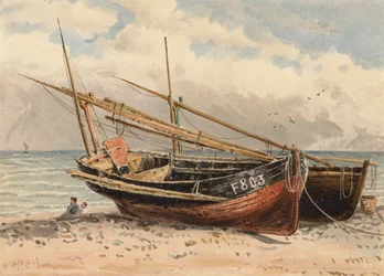 Barcos de pesca franceses, "Etretat" (litografia a cores)