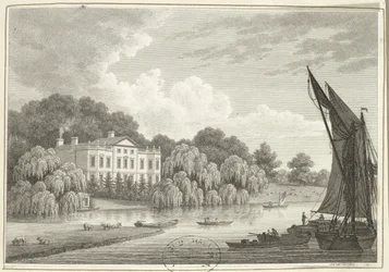 Casa de campo com lago e barcos (impressão)