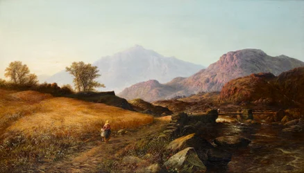 Tempo de colheita pelo rio Lleder, North Wales, 1874
