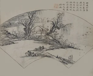Paisagem por Ke Jiusi 1290-1343, do Manual do Jardim de Sementes de Mostarda de P..., Primeira edição, 1679.
