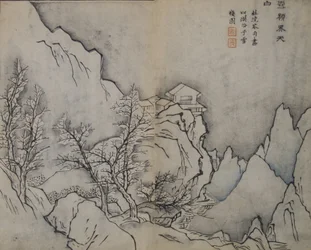 Snowy Peaks Touching the Heavens, à maneira de Snow-covered Inn by Jing..., Primeira edição, 1679.