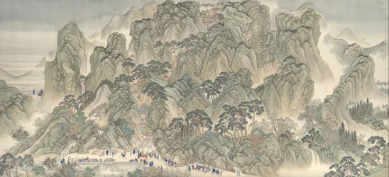 Excursão de inspeção do sul dos imperadores de Kangxi, rolo três: Jinan para o Monte Tai, datável de 1698.
