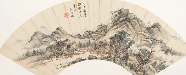 Paisagem depois de Huang Gongwang, datada de 1677.