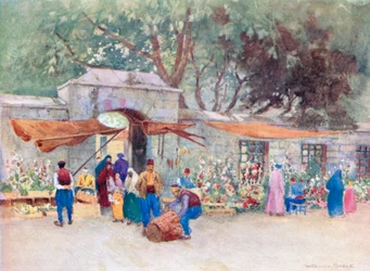 Um mercado de flores, Scutari (litografia a cores)