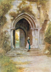 Abadia de Beaulieu: Porta da igreja da abadia (litografia a cores)