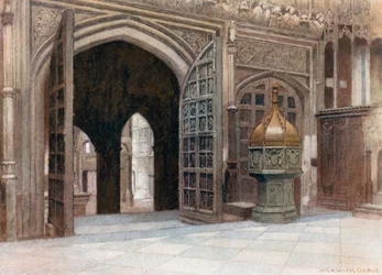Entrada da Capela de Henrique VII, Abadia de Westminster (litografia a cores)