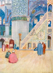 Interior da Mesquita do Sultão Ahmed I (litografia a cores)
