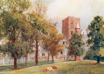 Catedral de St Albans: A Torre Normanda (litografia a cores)