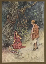 Prancha 14: "Marido, pegue toda essa grande quantidade de ouro e essas pedras preciosas", de Folk-Tales of Bengal... Com 32 ilustrações coloridas de Warwick Goble (Edition de luxe)
