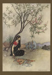Placa 28: "Assim a princesa estava deserta", de Folk-Tales de Bengala ... Com 32 ilustrações a cores, de Warwick Goble. (Edition de luxe.) 1914 (color litho)