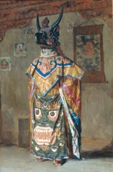 Lama em vestido de férias no mosteiro Pemyonchi em Sikkim