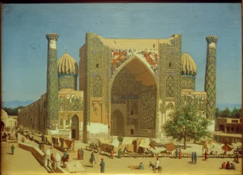 Shir Dor Medrese na Praça Registan em Samarcanda