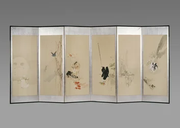 Tela dobrável: Flores dos Doze Meses, c.1900 (tinta e cor no papel)