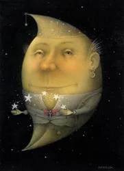 Malabarismo com a Lua Crescente (lápis e lápis de cor sobre papel) (par de 150068)
