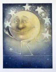 A lua a fazer malabarismos com as estrelas nocturnas