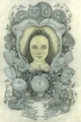 Retrato de Alice no espelho, 2022 (grafite, lápis de cor, aguarela)