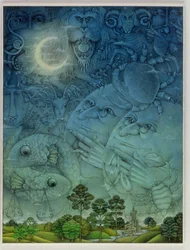 Céu do Zodíaco (lápis e lápis de cor sobre papel)