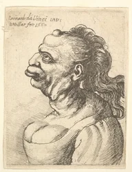 Busto de uma mulher usando vestido decotado, com lábios salientes, crescimento na testa, prom ..., 1660.
