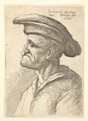 Busto de homem idoso com nariz que se encontra com o lábio inferior, com gola larga e plana no perfil t ..., 1665.