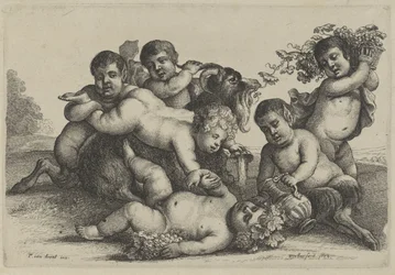 Três jovens rapazes, dois sátiros, um baccanto e um bode
Putti e satyrs (título da série)