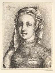 Cabeça e ombros de uma mulher com véu e gravata diáfana, 1645.