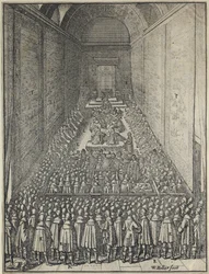 Câmara dos Lordes, Palácio de Westminster em Londres, c.1650 (gravura)