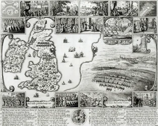 Mapa da Guerra Civil da Inglaterra e uma vista de Praga, 1632