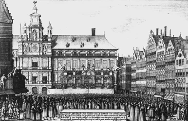 Proclamação da paz da Vestfália em 1648, gravada por F. Wyngaerde