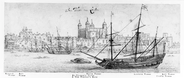 A Torre de Londres, c.1637-41 (caneta e tinta, grafite e wc no papel)