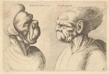 Duas cabeças deformadas voltadas para dentro, 1625-77.