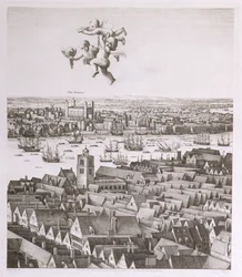 Vista de Londres, publicada em 1647 (cópia fac-símile) (detalhe)