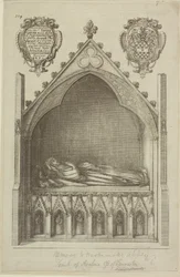 Vista, de, a, túmulo, de, avaline, condessa, de, Lancaster, (wife, de, Edmund, conde, de, Lancaster), em, abadia westminster, 1666