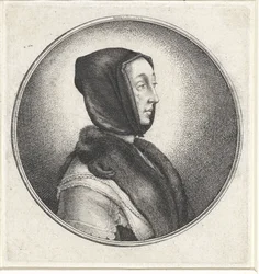 Mulher com lenço preto e estola de pele; Medalhões com bustos de mulheres (título da série)
