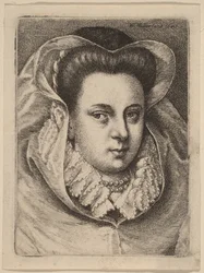 Mulher com véu branco e chapéu preto (Maria Stuart?)