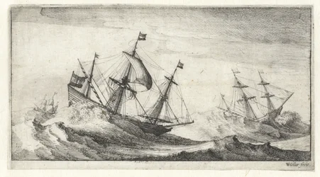 Navios à vela em uma tempestade no mar Seascapes (título da série)