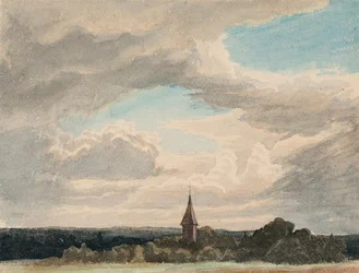 Torre de igreja numa paisagem perto de Odenthal, estudo