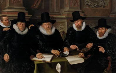 Quatro regentes e o &39;pai da casa&39; do asilo de leprosos de Amsterdã, 1624