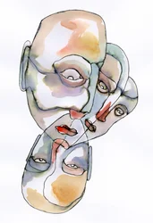 Rostos Fragmentados – Aquarela