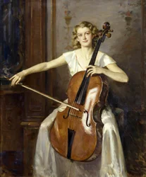 Retrato de Florence Hooton a tocar violoncelo. Por Wilfred de Glehn