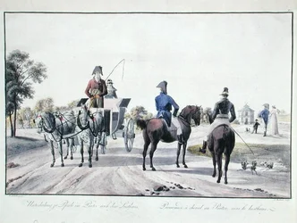 Equitação no Parque Prater, Viena, gravada por Adam von Bartsch (1757-1821) 1804 (gravura a cores)